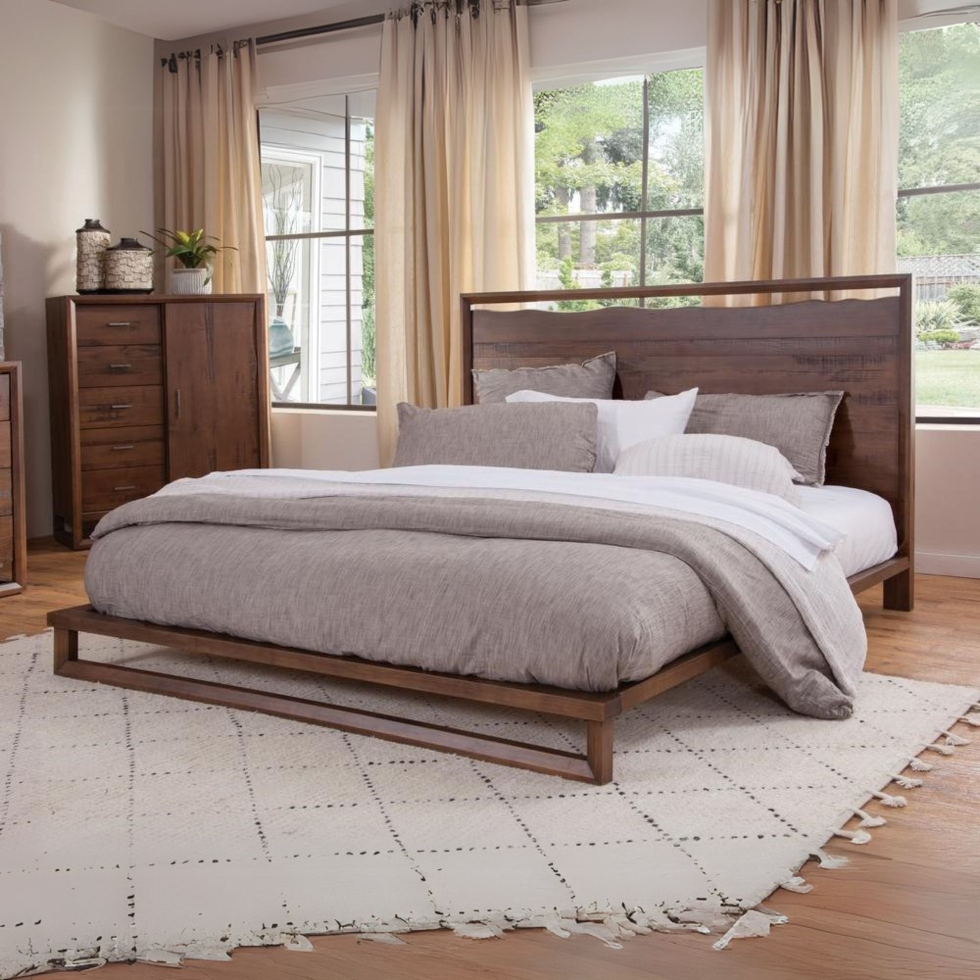 Benton Lofton Queen Brown Wood Platform Bed – Modern Low-Profile Frame