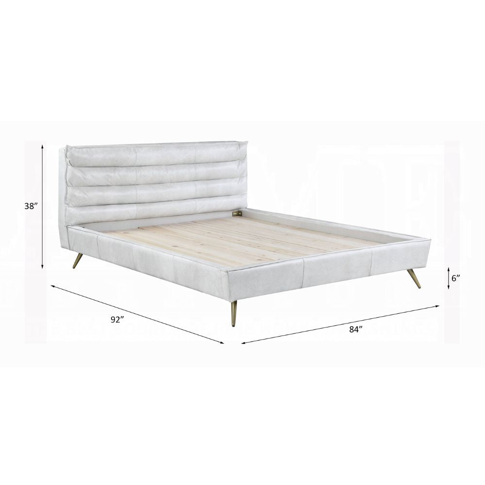 Asus Doris Eastern King Vintage White Leather Bed – Luxury Padded