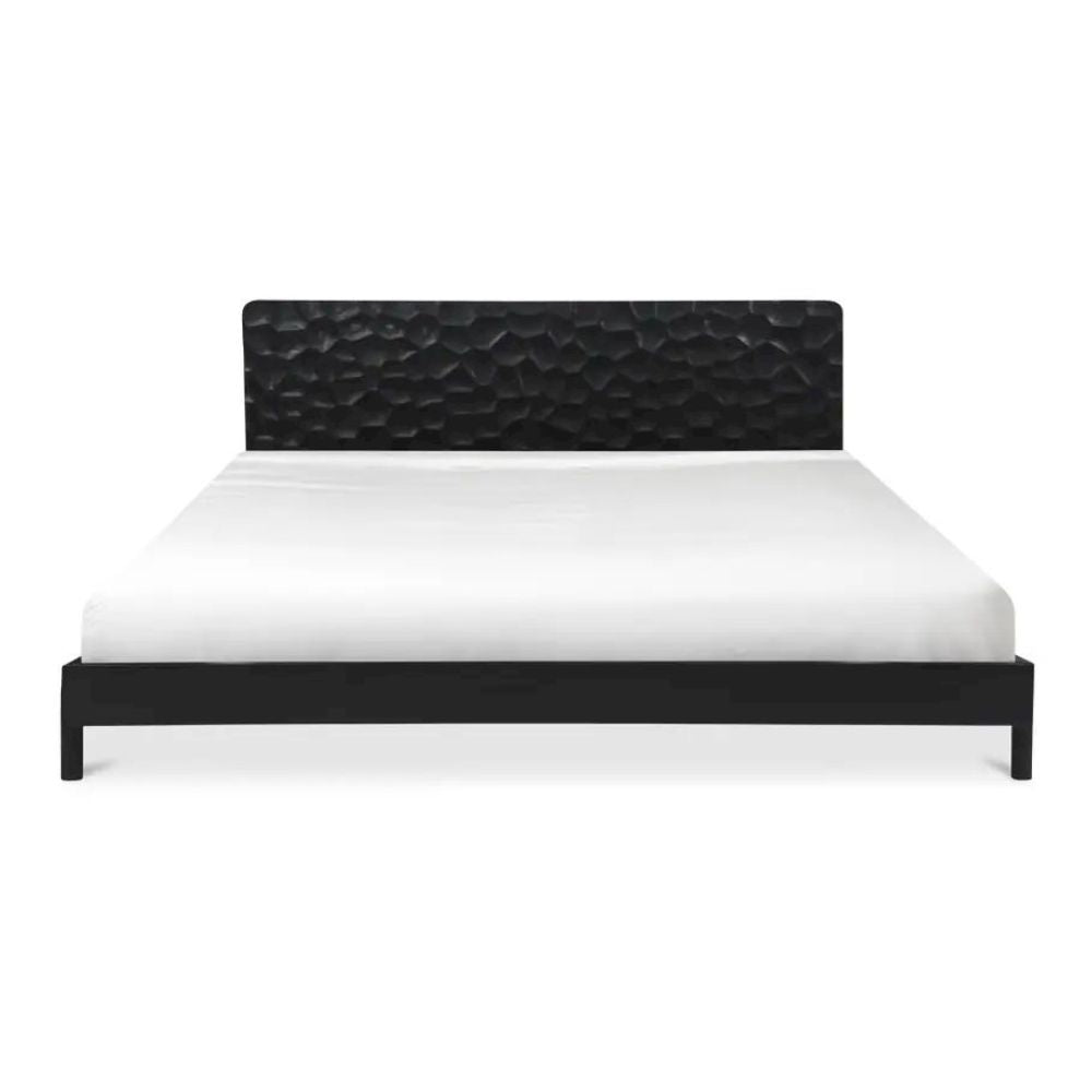 Okinawa Misaki Collection King Bed Black Faux Leather – Contemporary Low Profile Platform