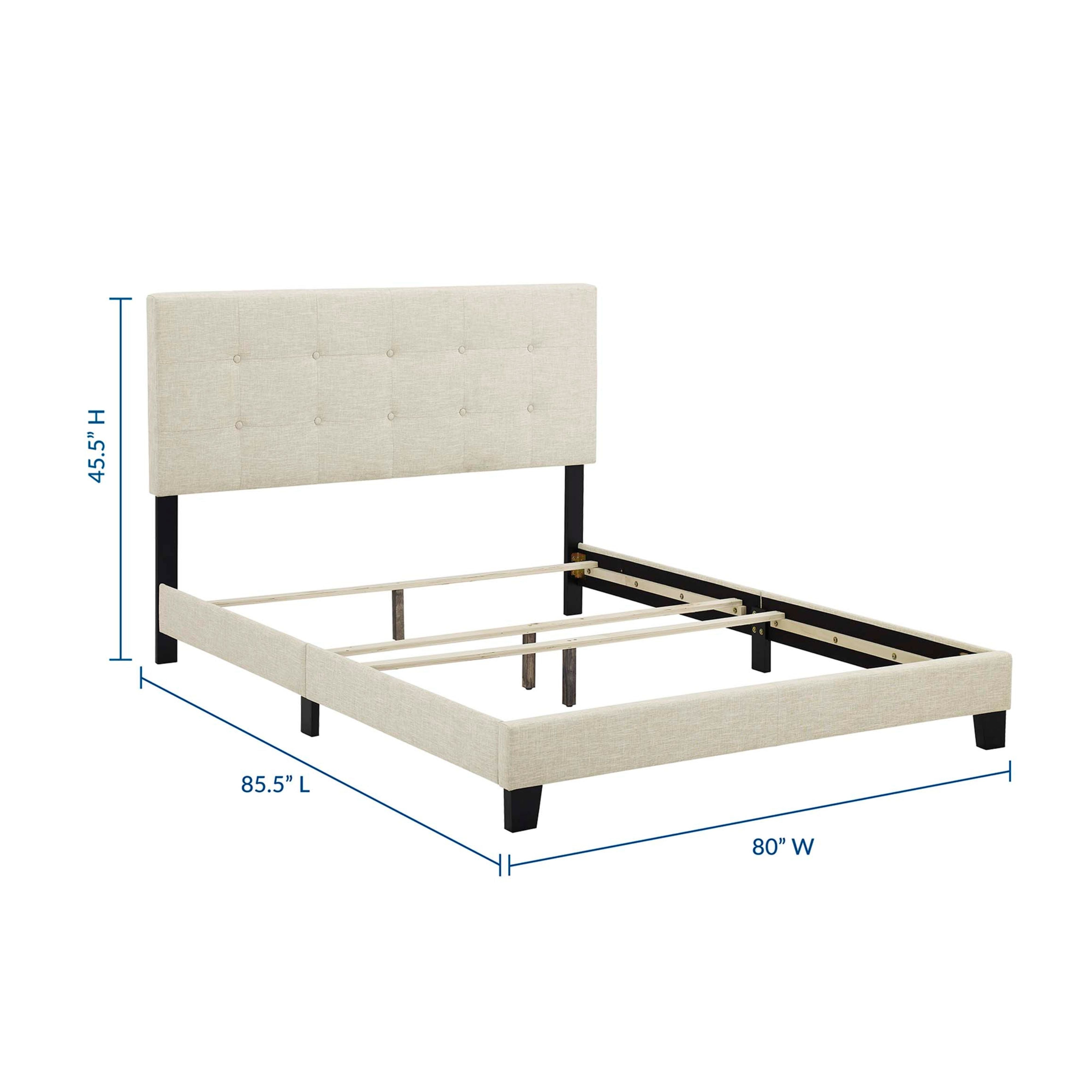 Freya King Upholstered Panel Bed – Beige Fabric with Tufted Headboard