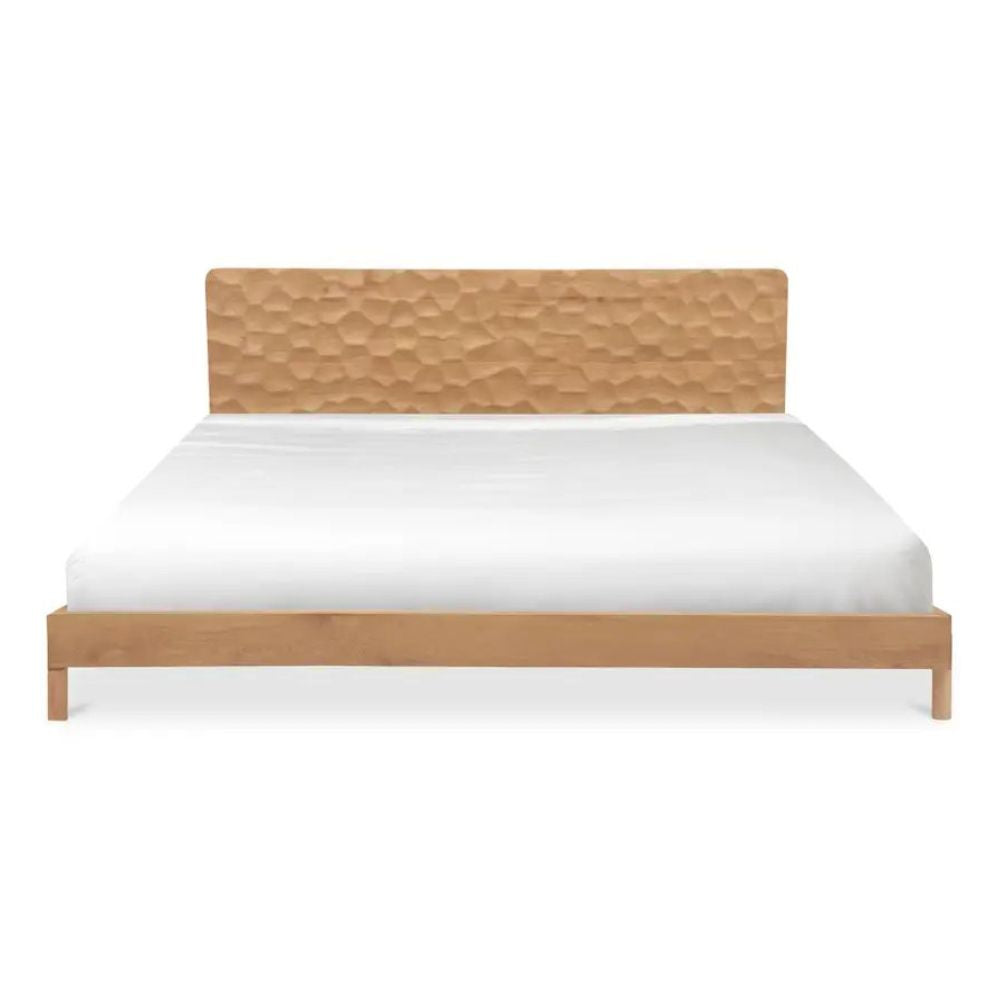 Raiden Misaki Queen Natural Wood Bed – Minimalist Japandi Style with Slatted Headboard