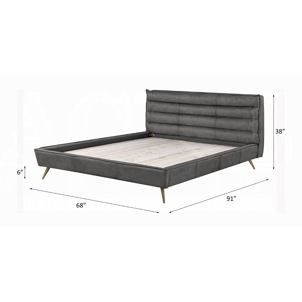 Turner Doris Queen Beige Upholstered Bed – Modern Platform Design with Padded Headboard