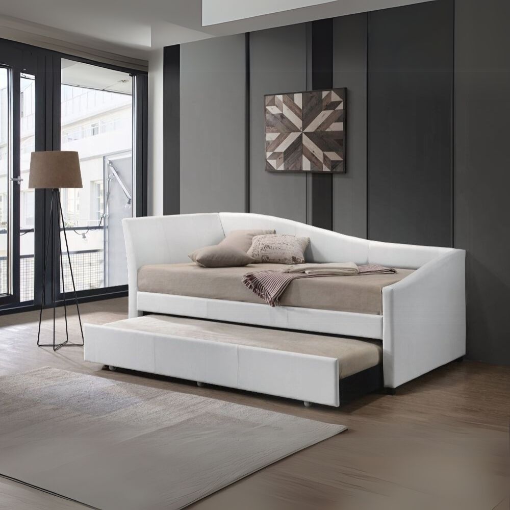 Dante Jedda Twin White Faux Leather Daybed with Trundle Modern Tufted Space-Saving Design