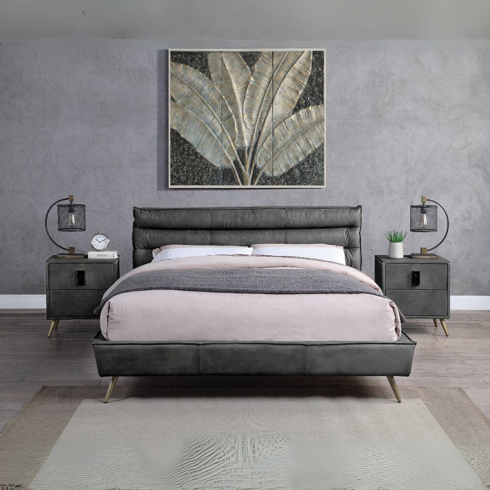 Turner Doris Queen Beige Upholstered Bed – Modern Platform Design with Padded Headboard