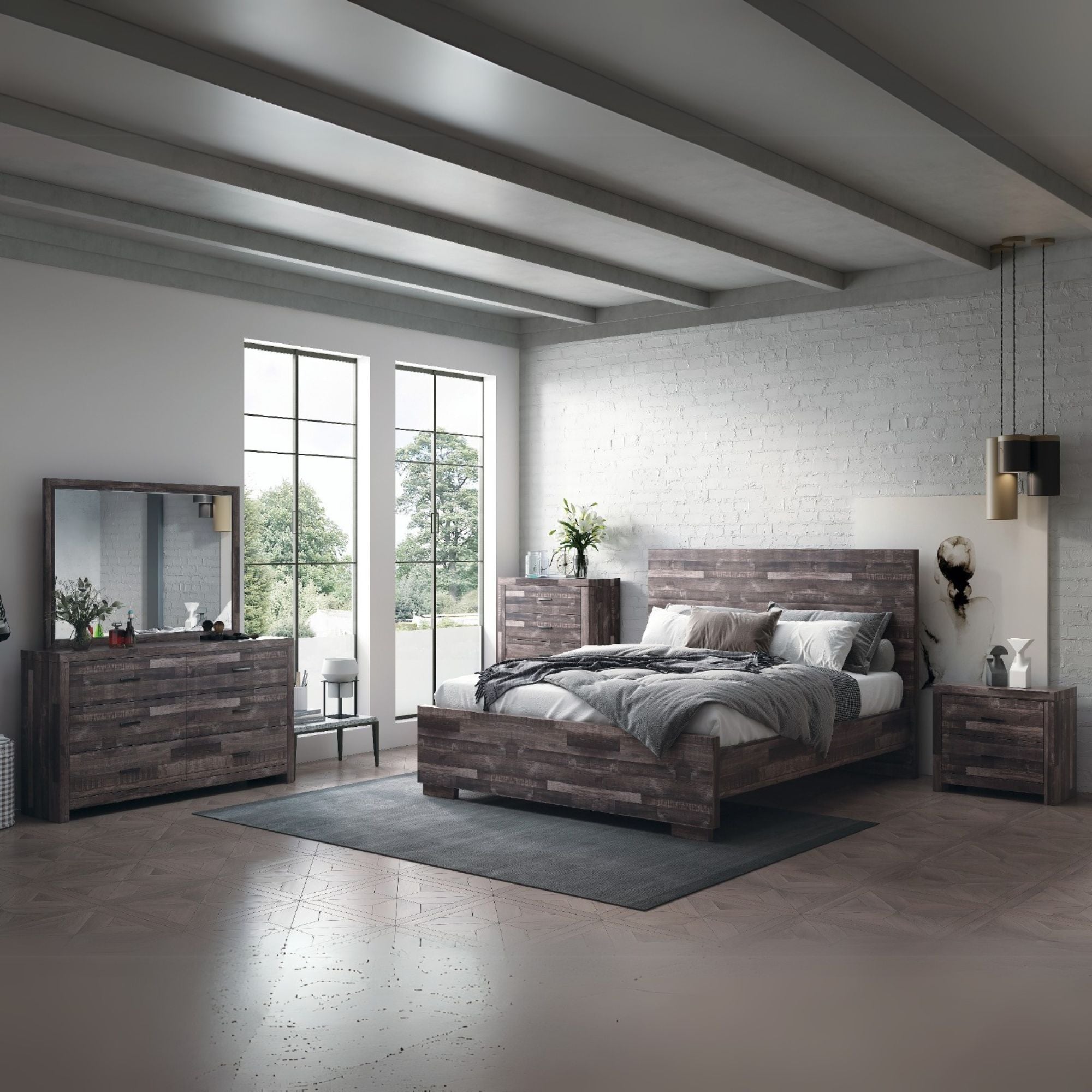 Cody Juniper Collection Dark Cherry Queen Wood Bed – Sturdy & Stylish Panel Headboard