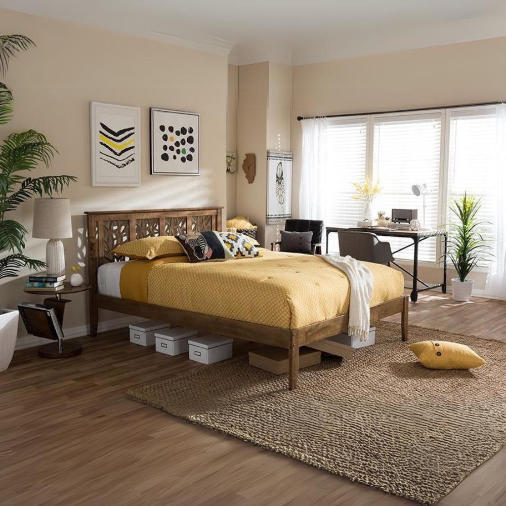Trina Contemporary Tree Branch Inspired Walnut Wood King Size Platform Bed