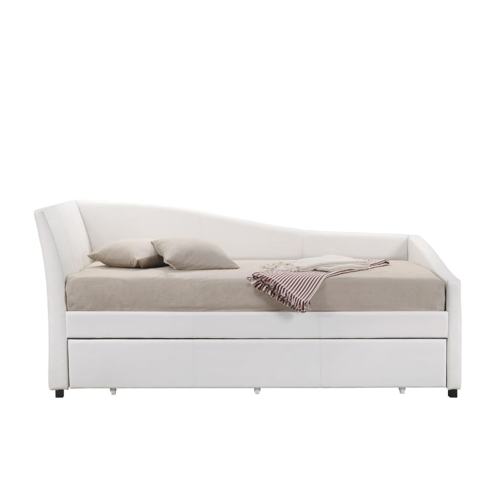 Dante Jedda Twin White Faux Leather Daybed with Trundle Modern Tufted Space-Saving Design