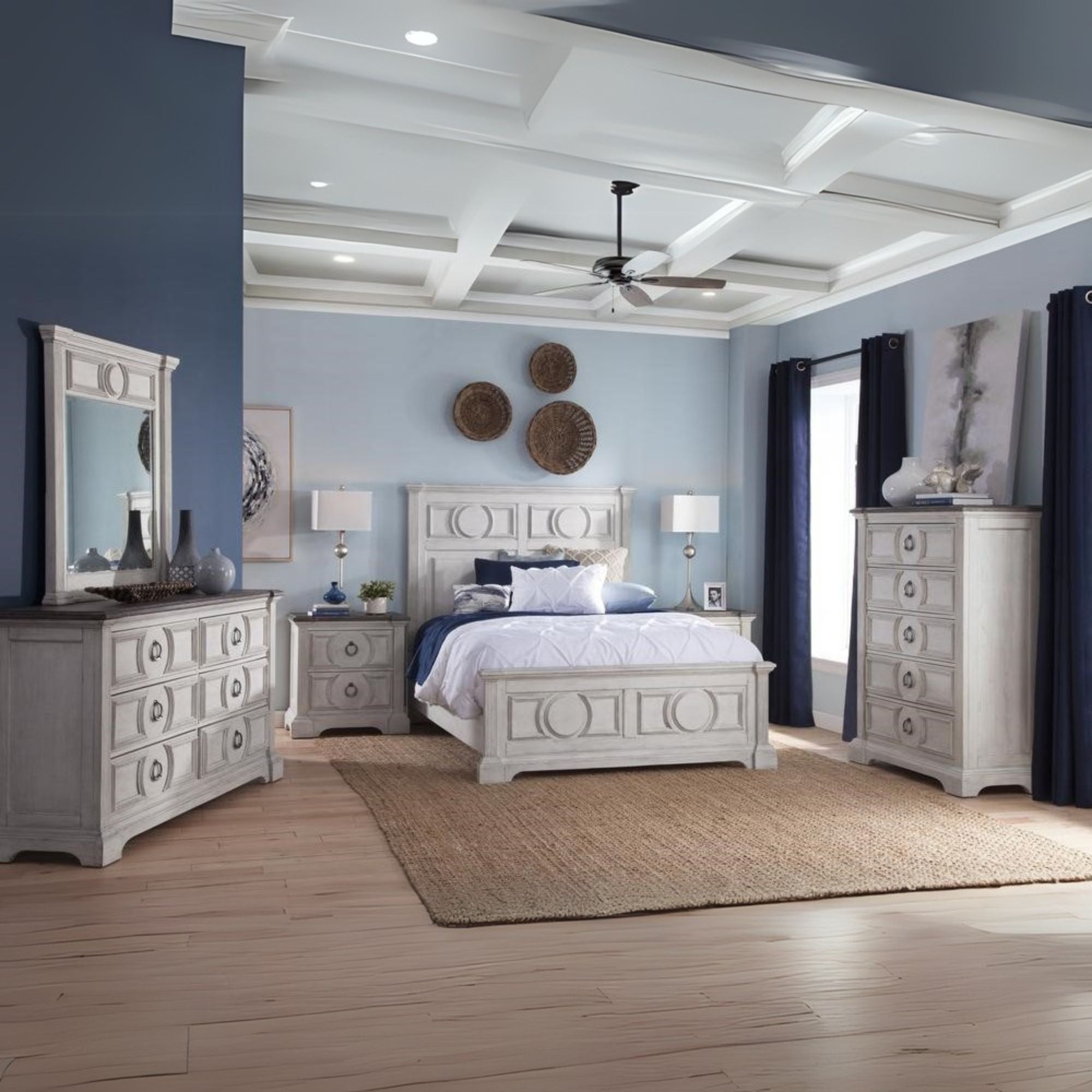 Amberleigh Aurora Collection Queen Sleigh Bed Whitewash – Wooden Frame with Footboard Storage