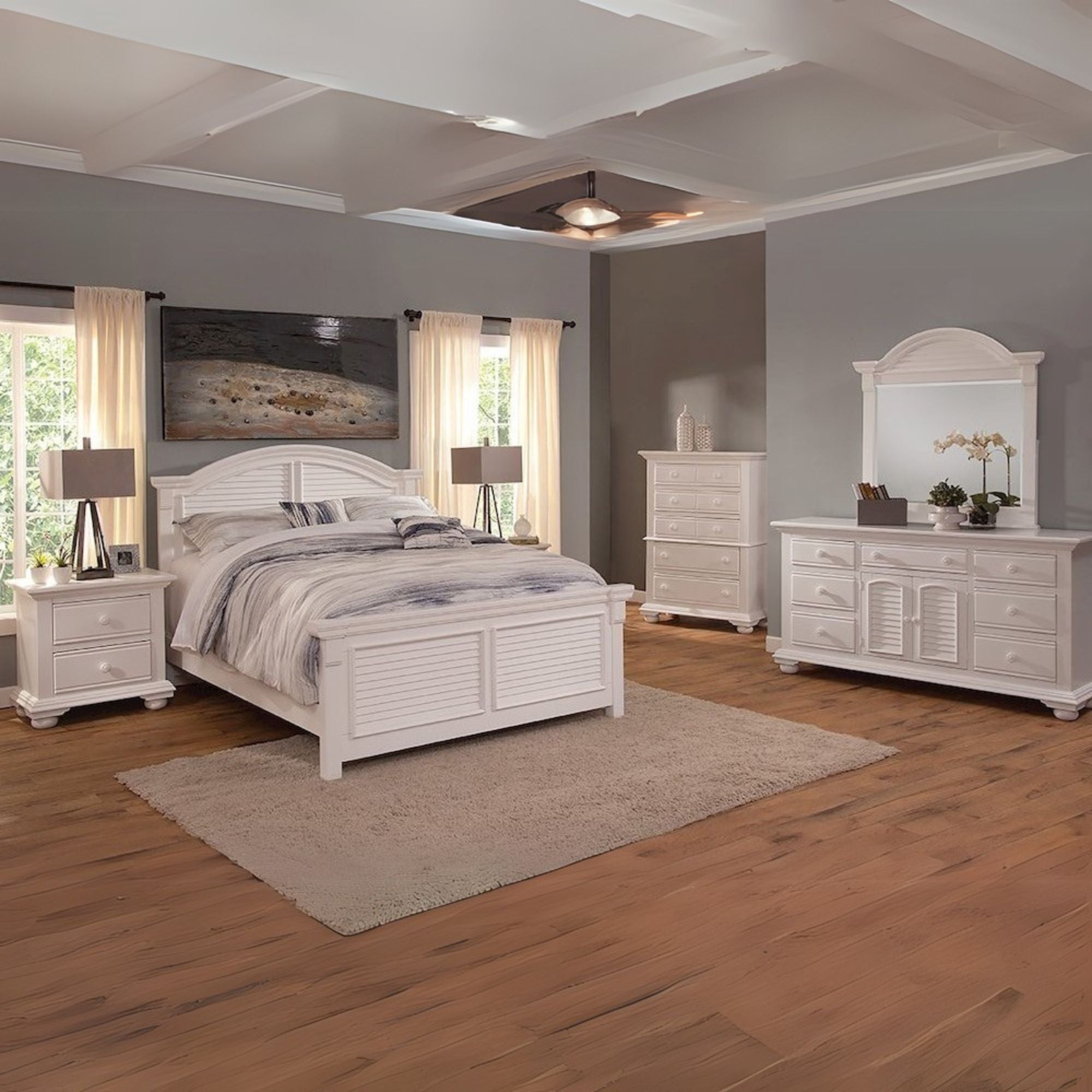 Evangeline Cottage Traditions Full White Wooden Bed Coastal Cottage Design with Headboard and Footboard