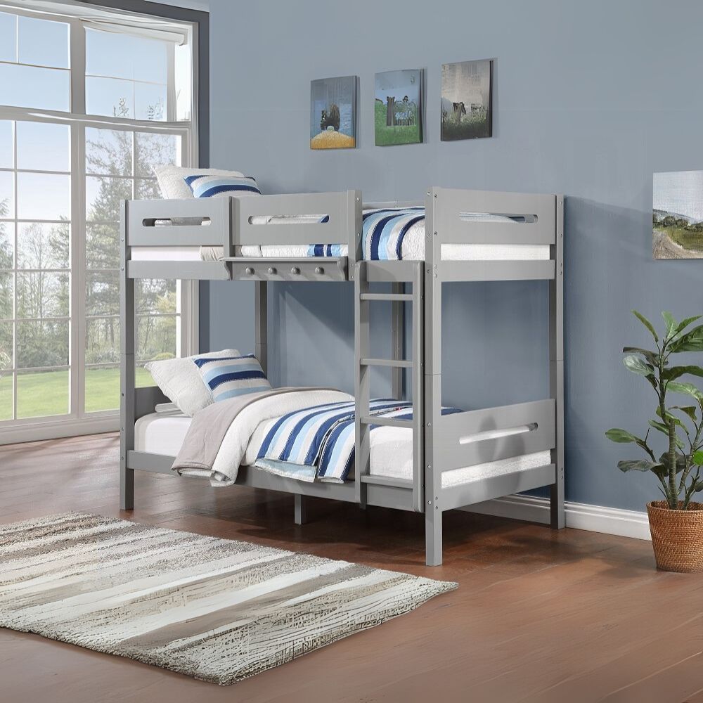 Zenobia Edah Collection Twin Bunk Bed Gray Wood – Compact Modern Style