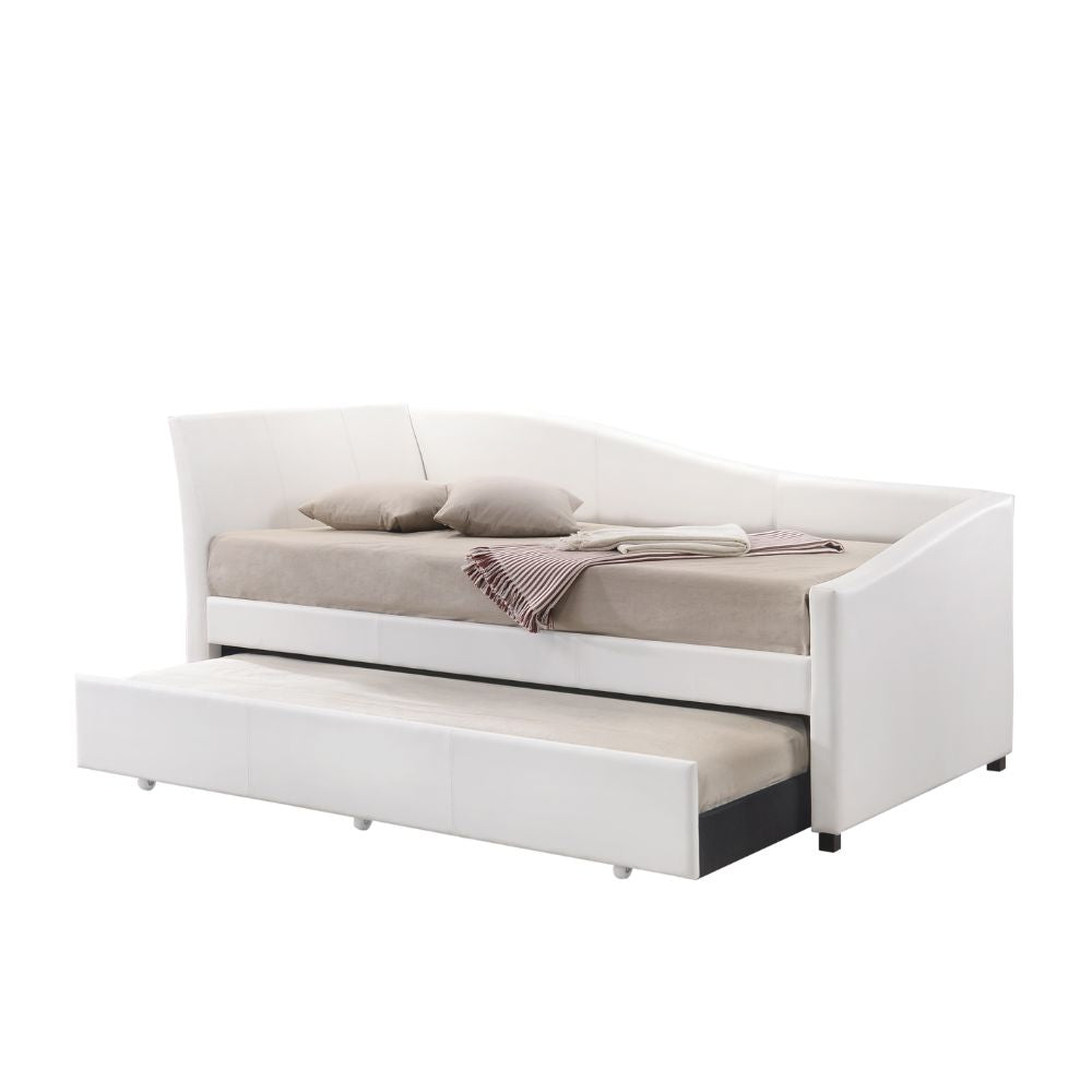 Dante Jedda Twin White Faux Leather Daybed with Trundle Modern Tufted Space-Saving Design