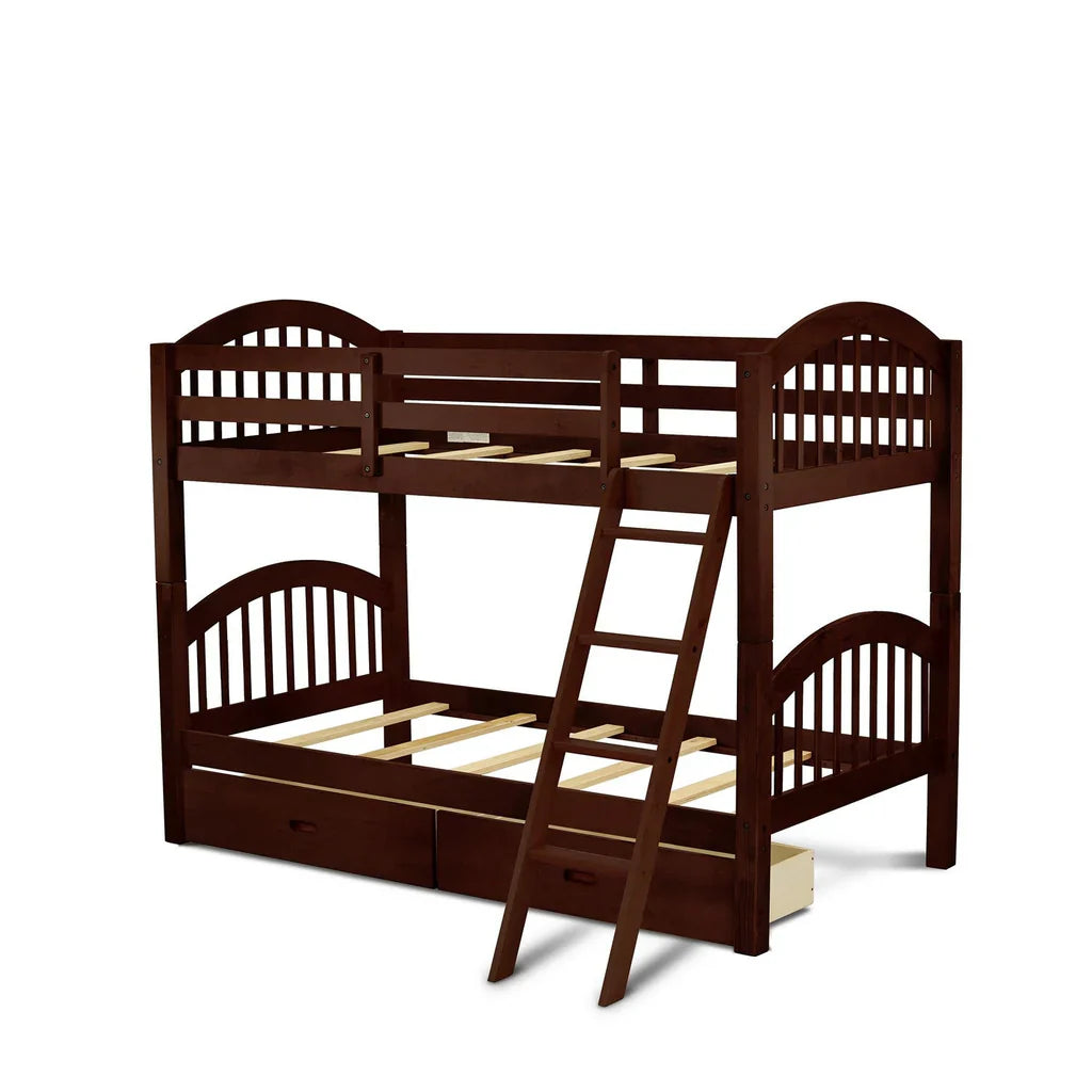 Zephyr Verona Twin over Twin Java Wood Bunk Bed Staircase Design with Under Bed Drawers
