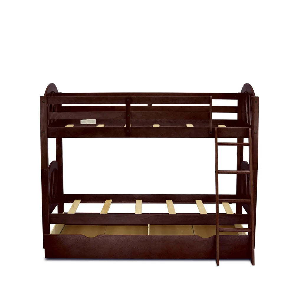Yovrin Verona Twin Bunk Bed Java Brown Solid Wood Kids Bed Space-Saving with Trundle Storage