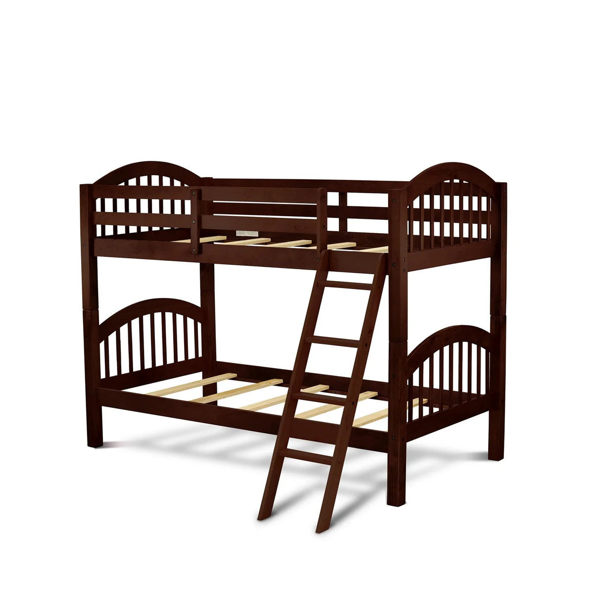 Weslen Verona Twin over Twin Java Wood Bunk Bed – Kids Safety Bunk with Built-in Ladder & Slats