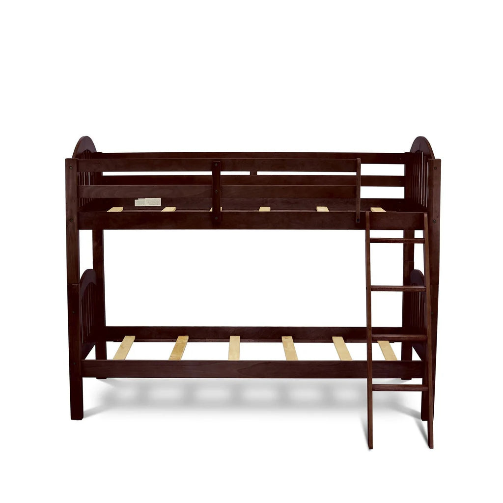 Weslen Verona Twin over Twin Java Wood Bunk Bed – Kids Safety Bunk with Built-in Ladder & Slats