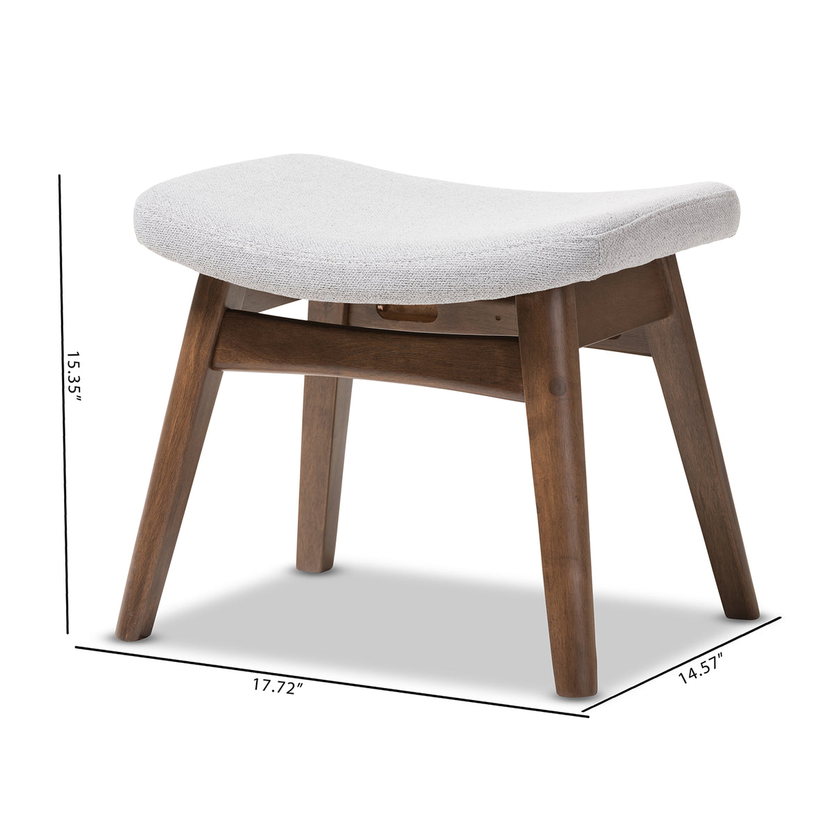 Vera Mid-Century Modern Light Grey Fabric Upholstered Ottoman