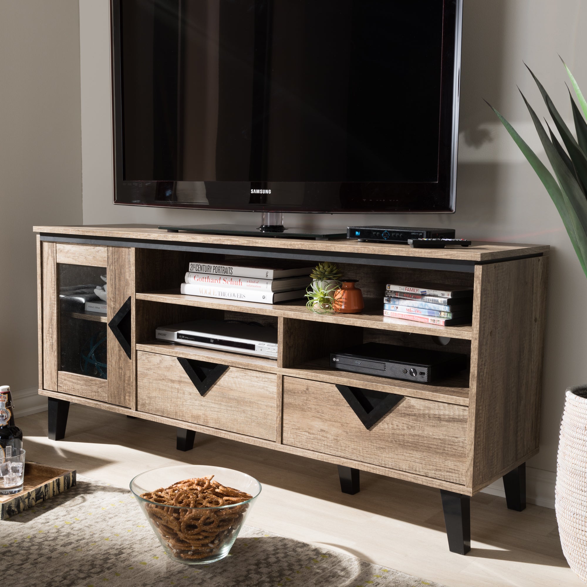 Cardiff Modern and Contemporary Light Brown Wood 55-Inch TV Stand