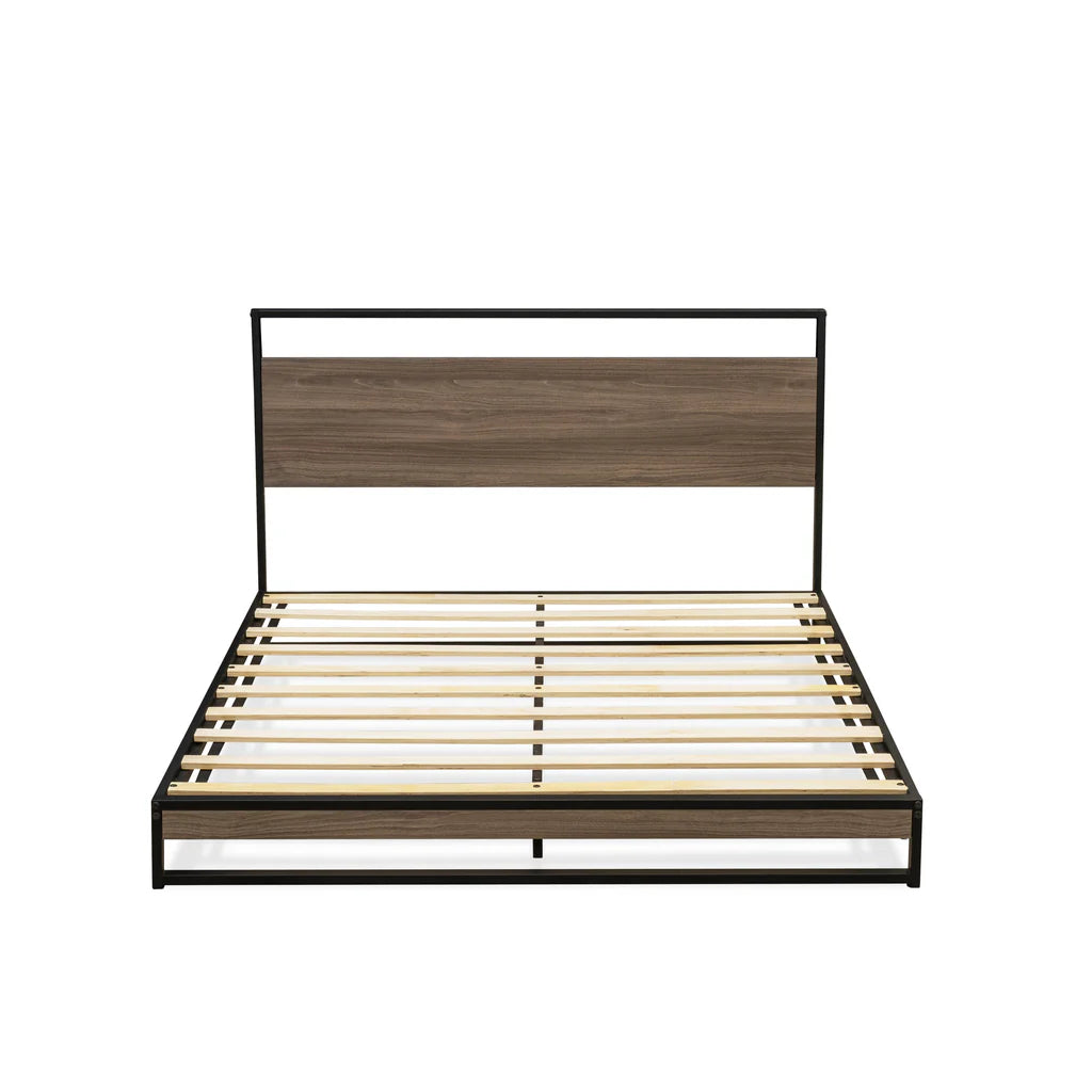 Rowan Wilson Queen Engineered Wood Platform Bed – Black & Weathered Wood Low Profile Frame