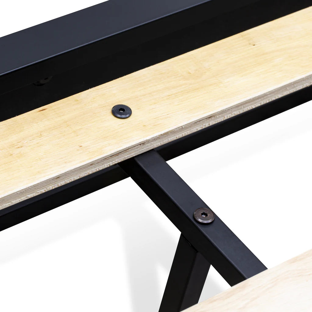 Rowan Wilson Queen Engineered Wood Platform Bed – Black & Weathered Wood Low Profile Frame