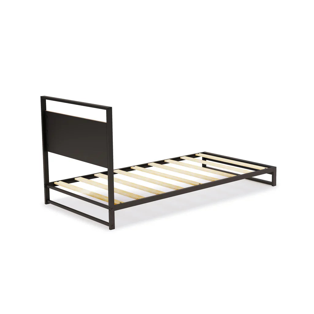 Selden Wilson Twin Metal Platform Bed Black Vintage Design with Headboard & Under-Bed Storage