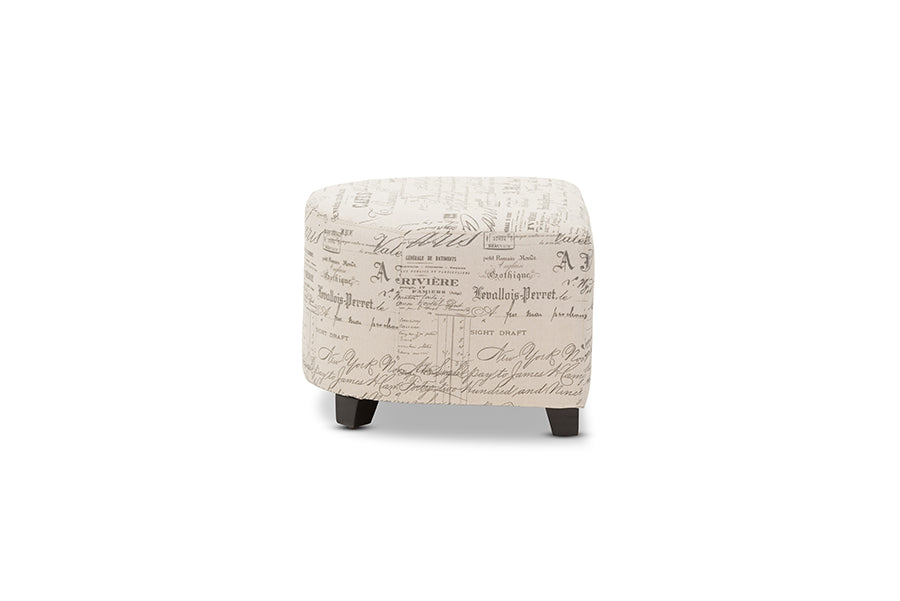 Benson French Script Patterned Fabric Club Chair and Ottoman Set