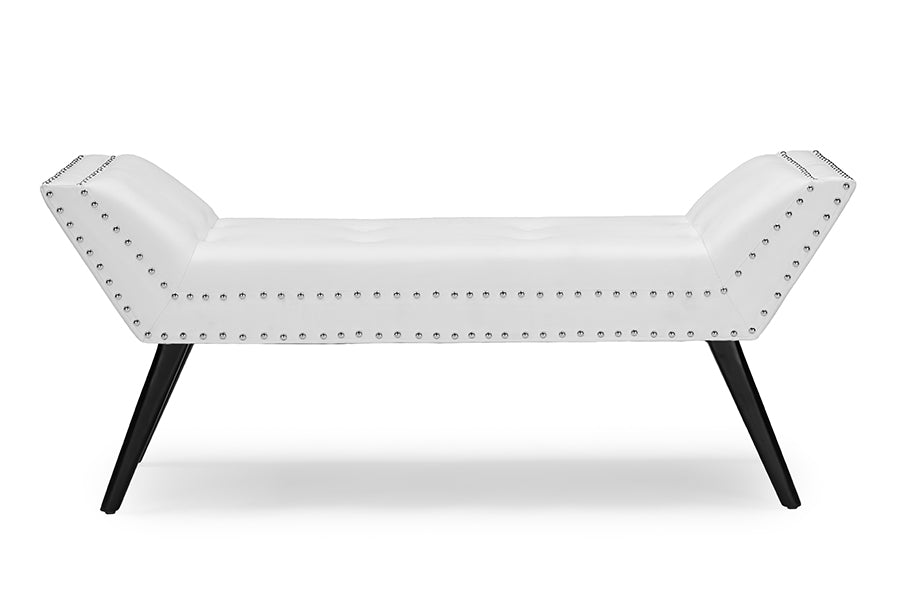 Tamblin Modern and Contemporary White Faux Leather Upholstered Large Ottoman Seating Bench