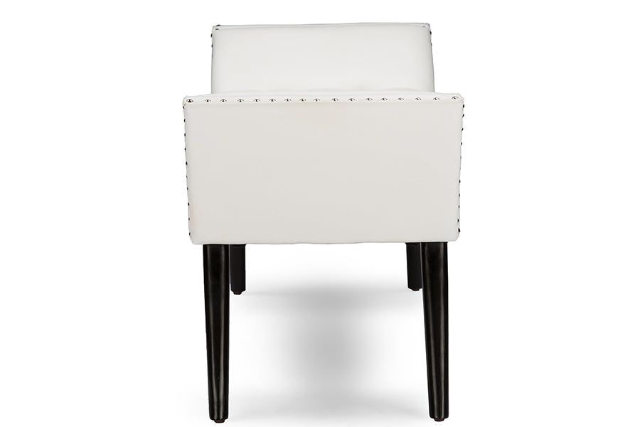 Tamblin Modern and Contemporary White Faux Leather Upholstered Large Ottoman Seating Bench