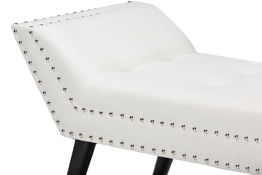 Tamblin Modern and Contemporary White Faux Leather Upholstered Large Ottoman Seating Bench