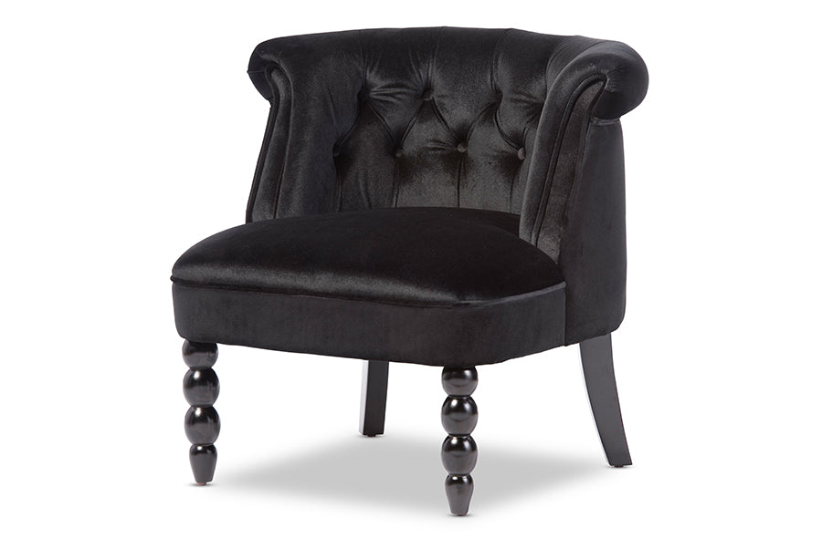 Baxton Studio Flax Victorian Style Contemporary Black Velvet Fabric Upholstered Vanity Accent Chair