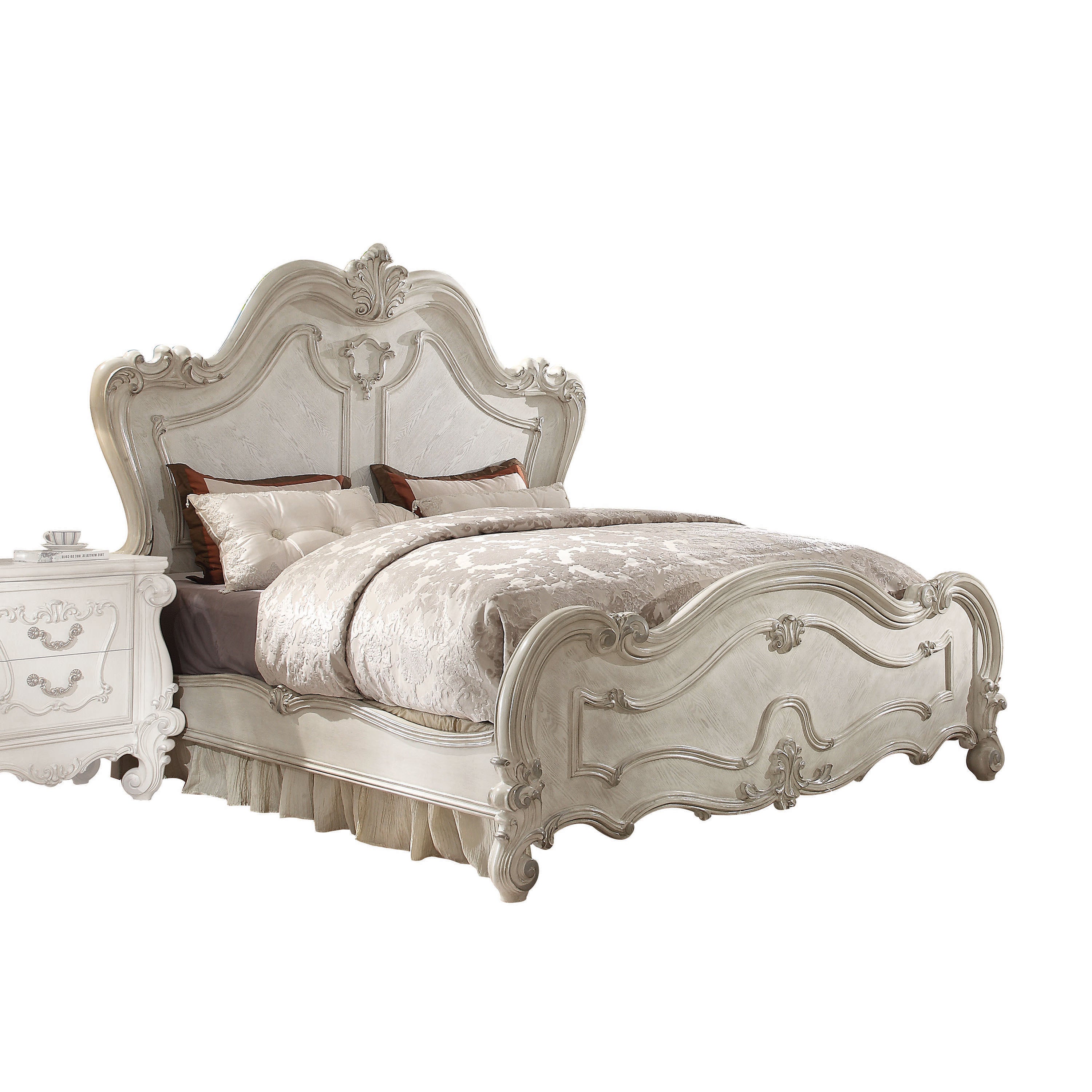 Vikas Versailles California King Antique White Wood Bed – Traditional Tufted Headboard