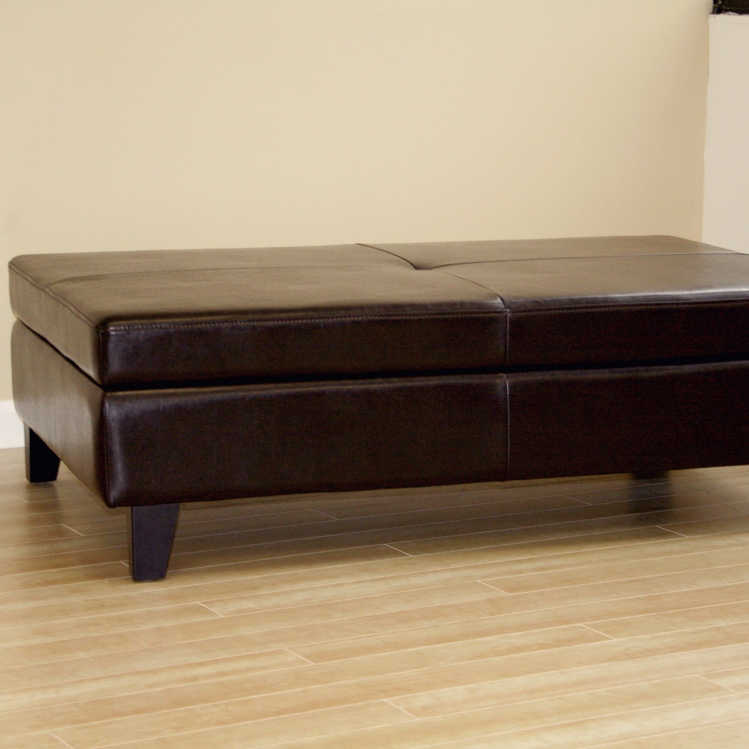 Dark Brown Faux Leather Storage Cocktail Ottoman
