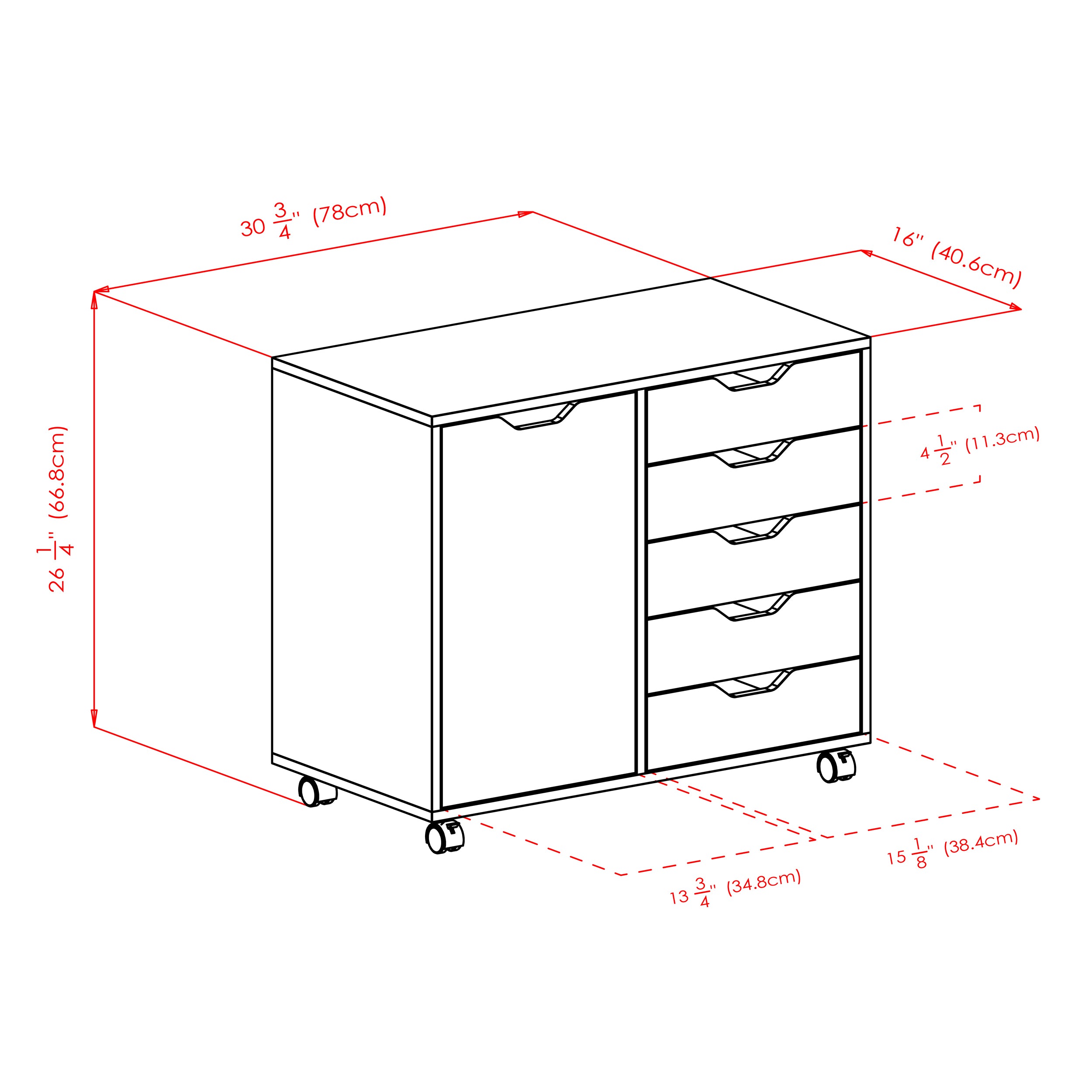 Halifax 5-Drawer, Side Storage Mobile Cabinet, Black