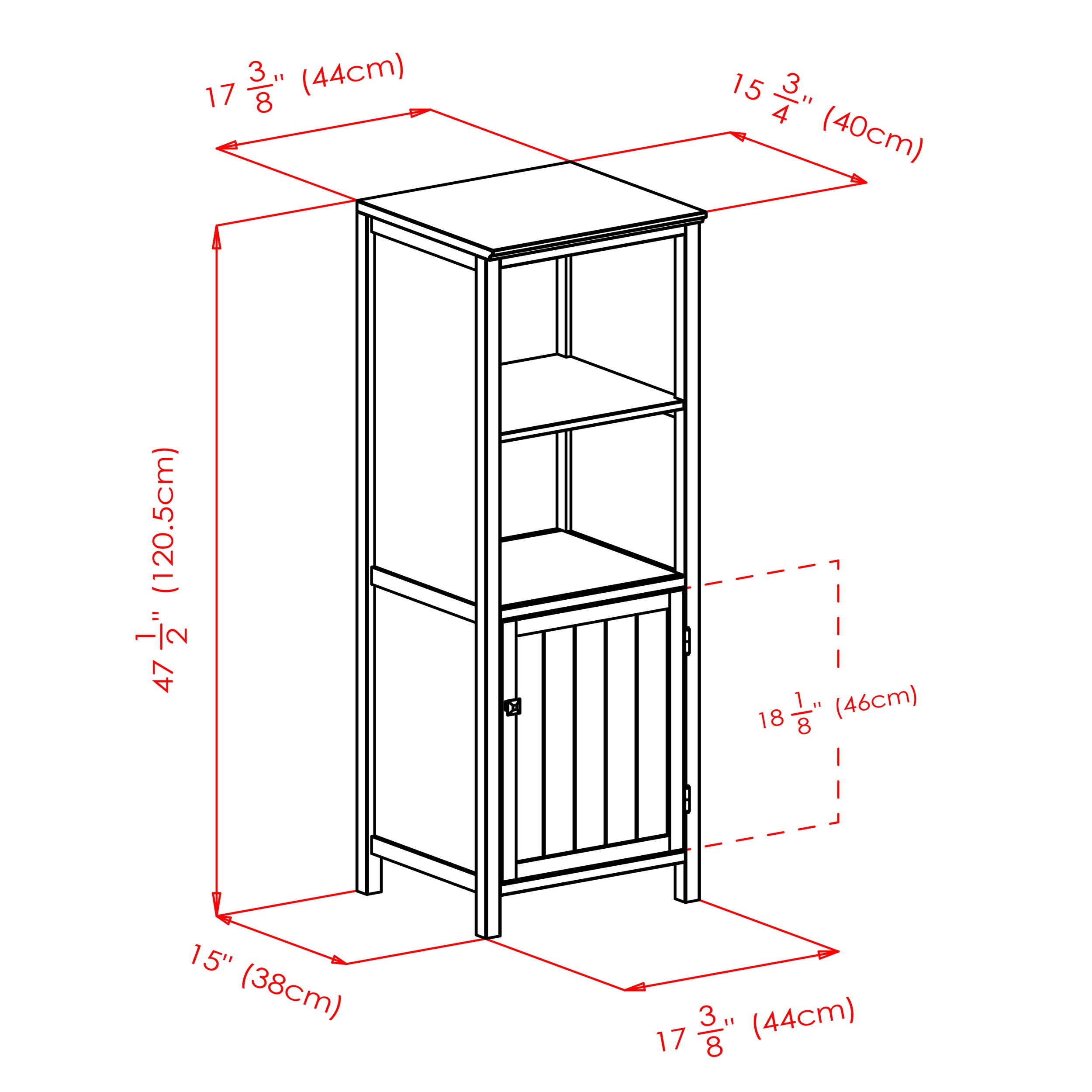 Brooke Jelly 2-Section Cupboard, Open Shelf Cabinet, Walnut