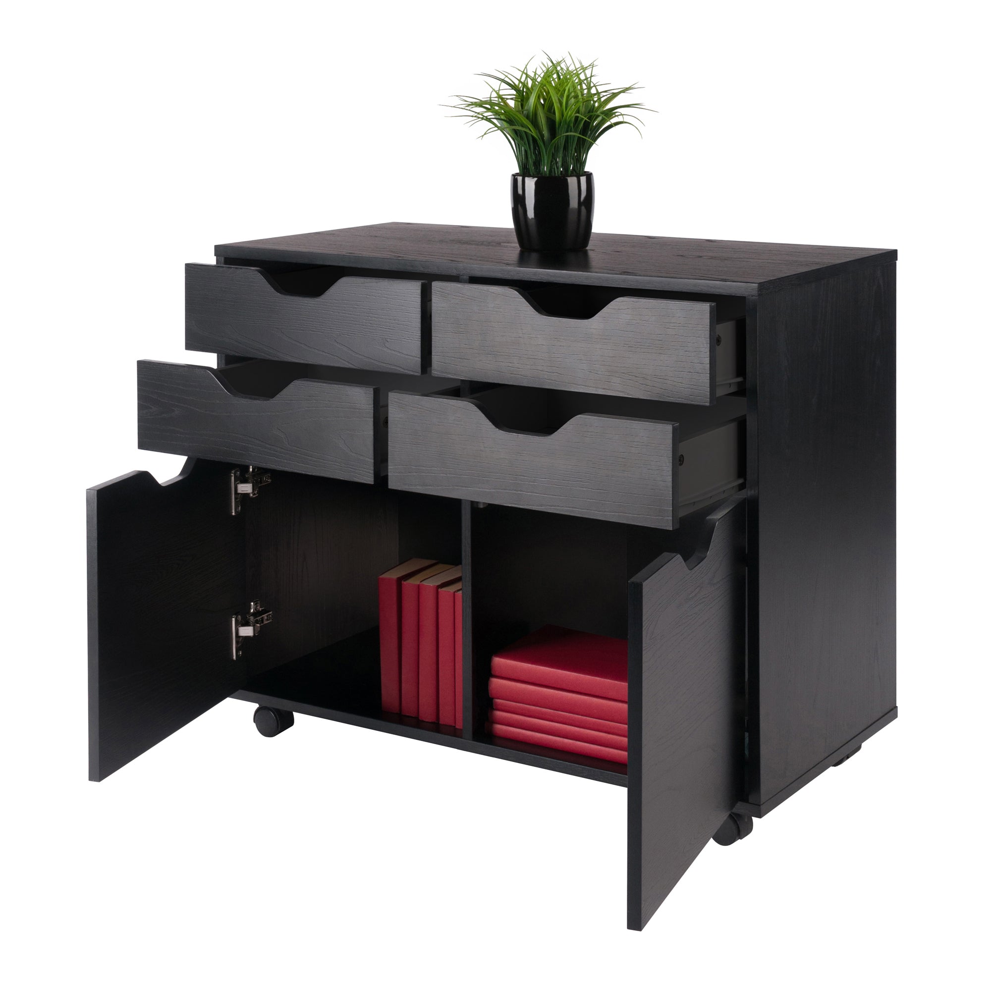 Halifax 2-Door, 4-Drawer Mobile Cabinet, Black