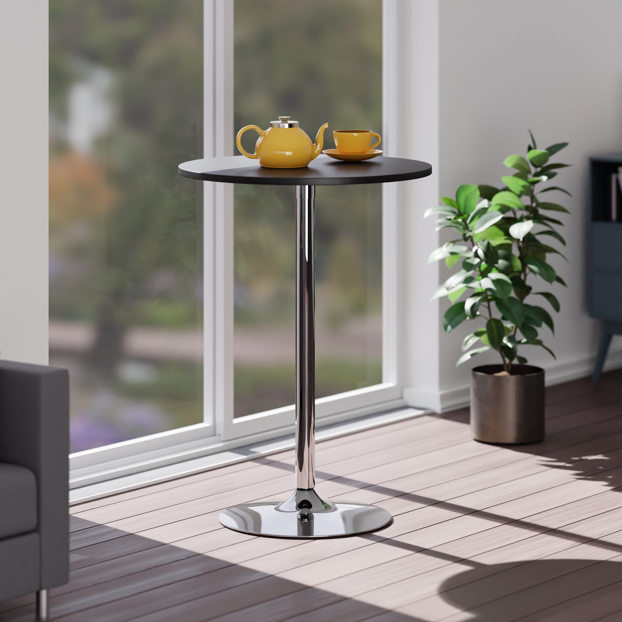 Spectrum 28" Round Pub Table, Black and Chrome