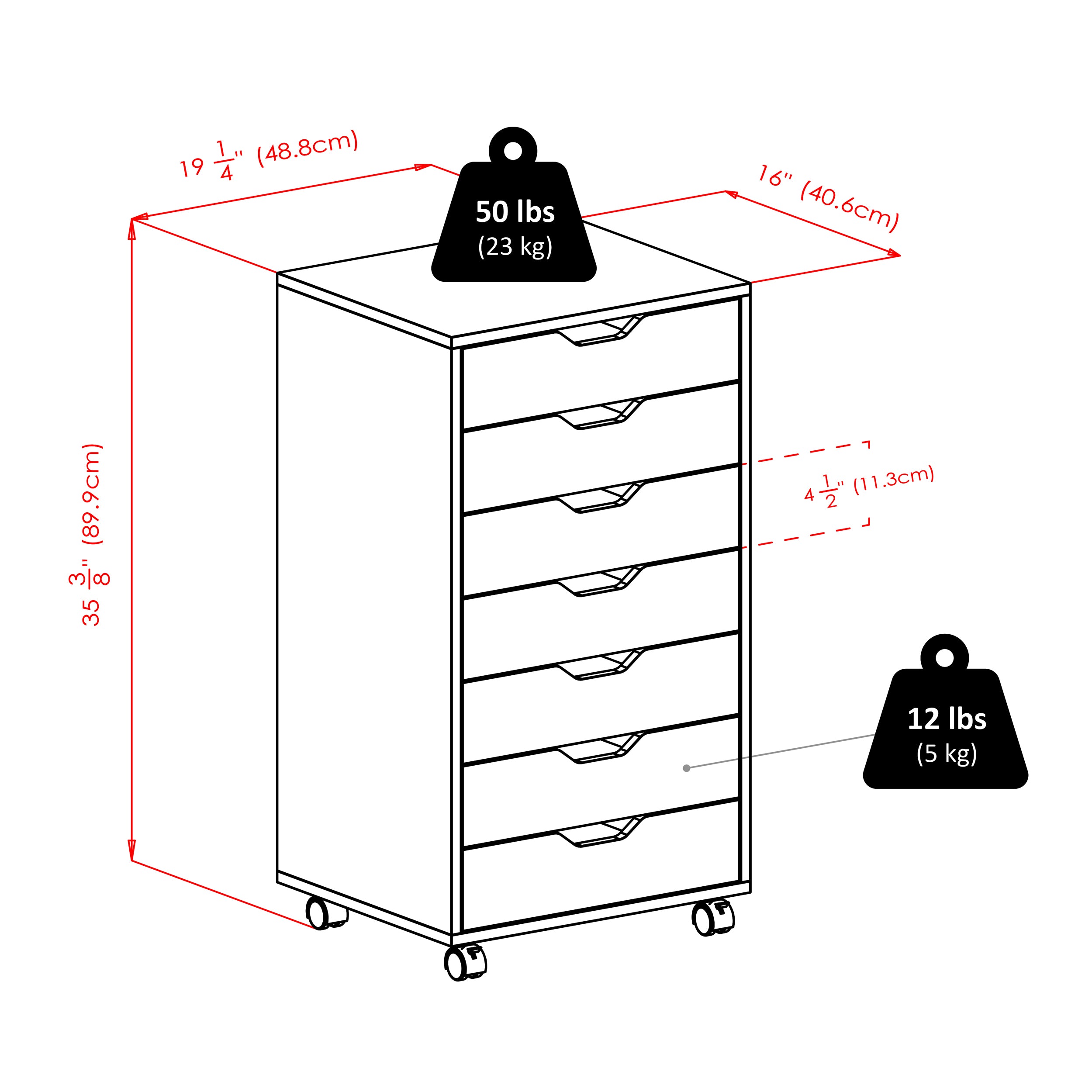 Halifax 7-Drawer Mobile Cabinet, White