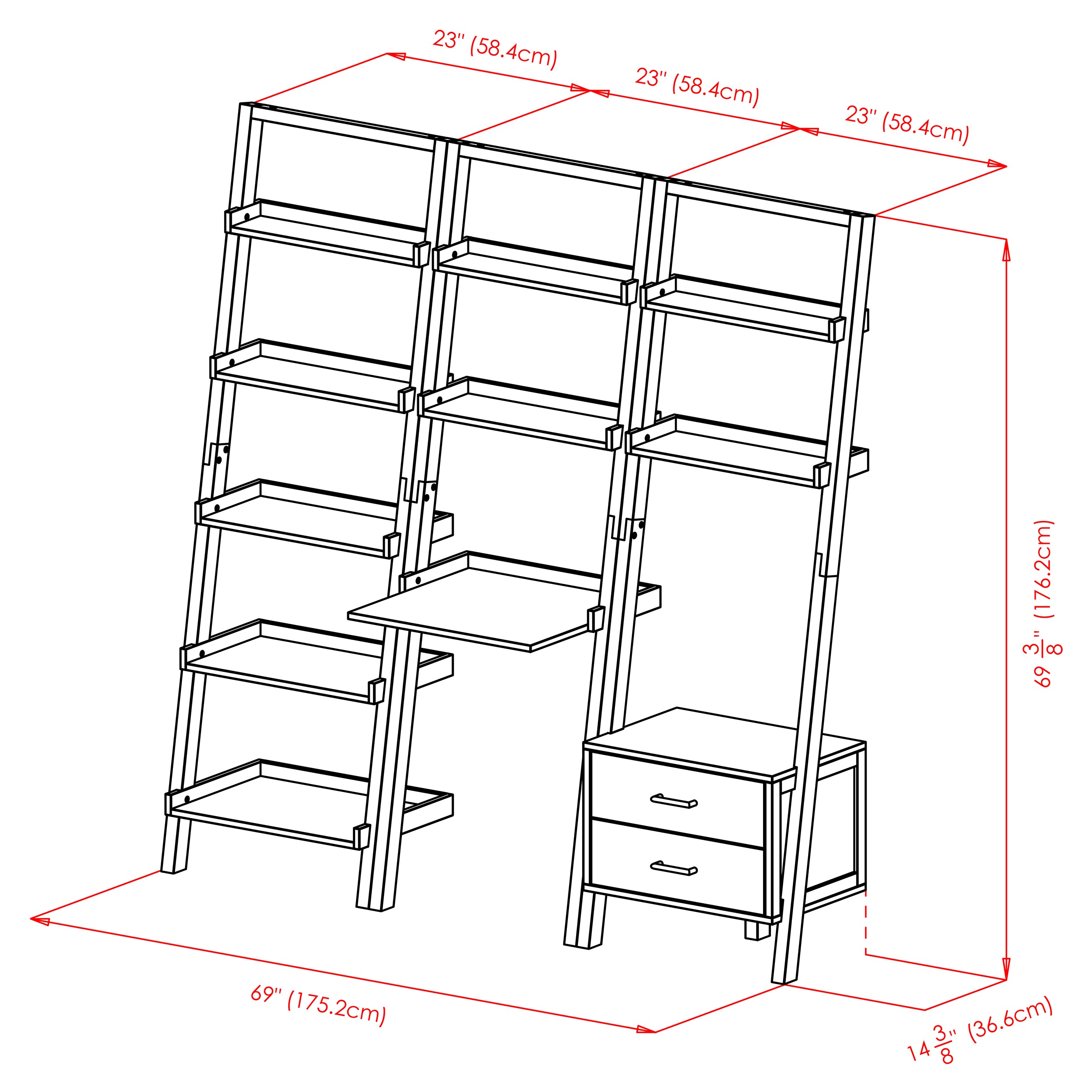 Bellamy 3-Pc Leaning Desk & Shelf Set, Black