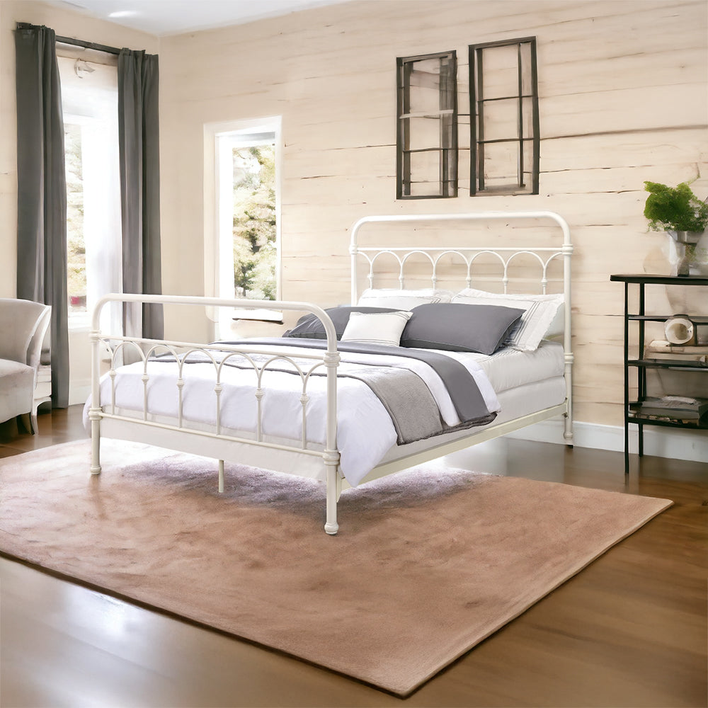 Hamona Citron Full Bed White Wood – Modern Low Profile Platform Frame