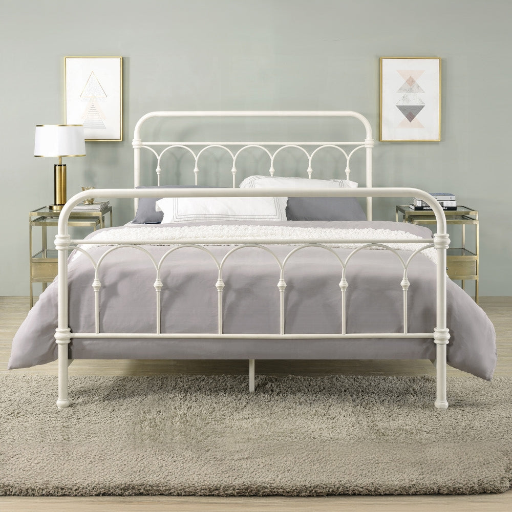 Alanka Citron Queen Size White Bed – Wooden Frame with Panel Headboard