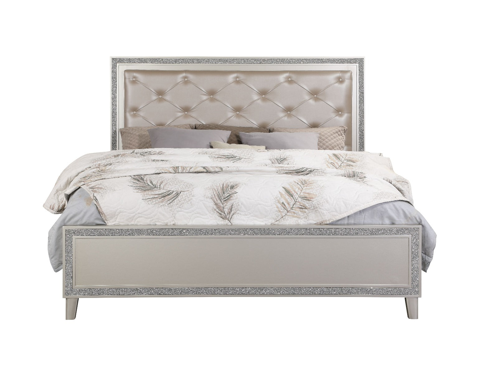 Vienna Sliverfluff King Bed – Champagne Leather, LED Lighting & Storage