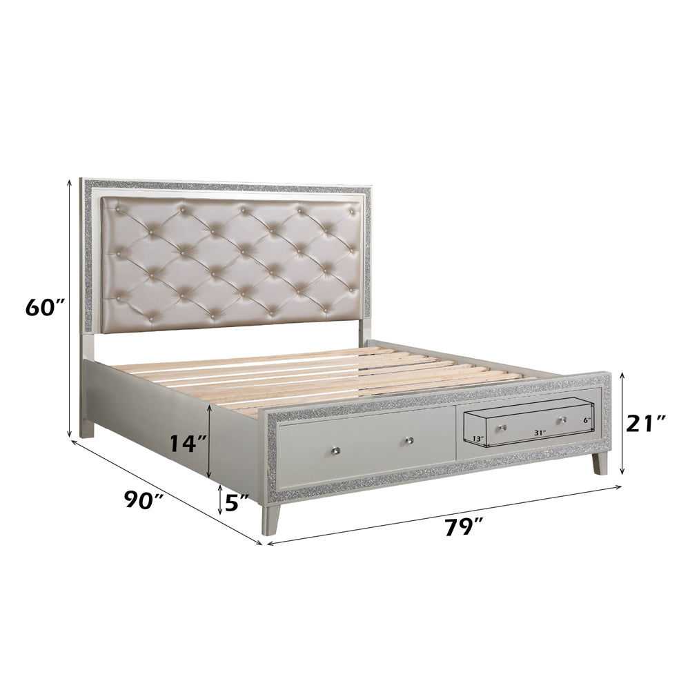 Thakur Sliverfluff California King Bed – Champagne LED & Storage