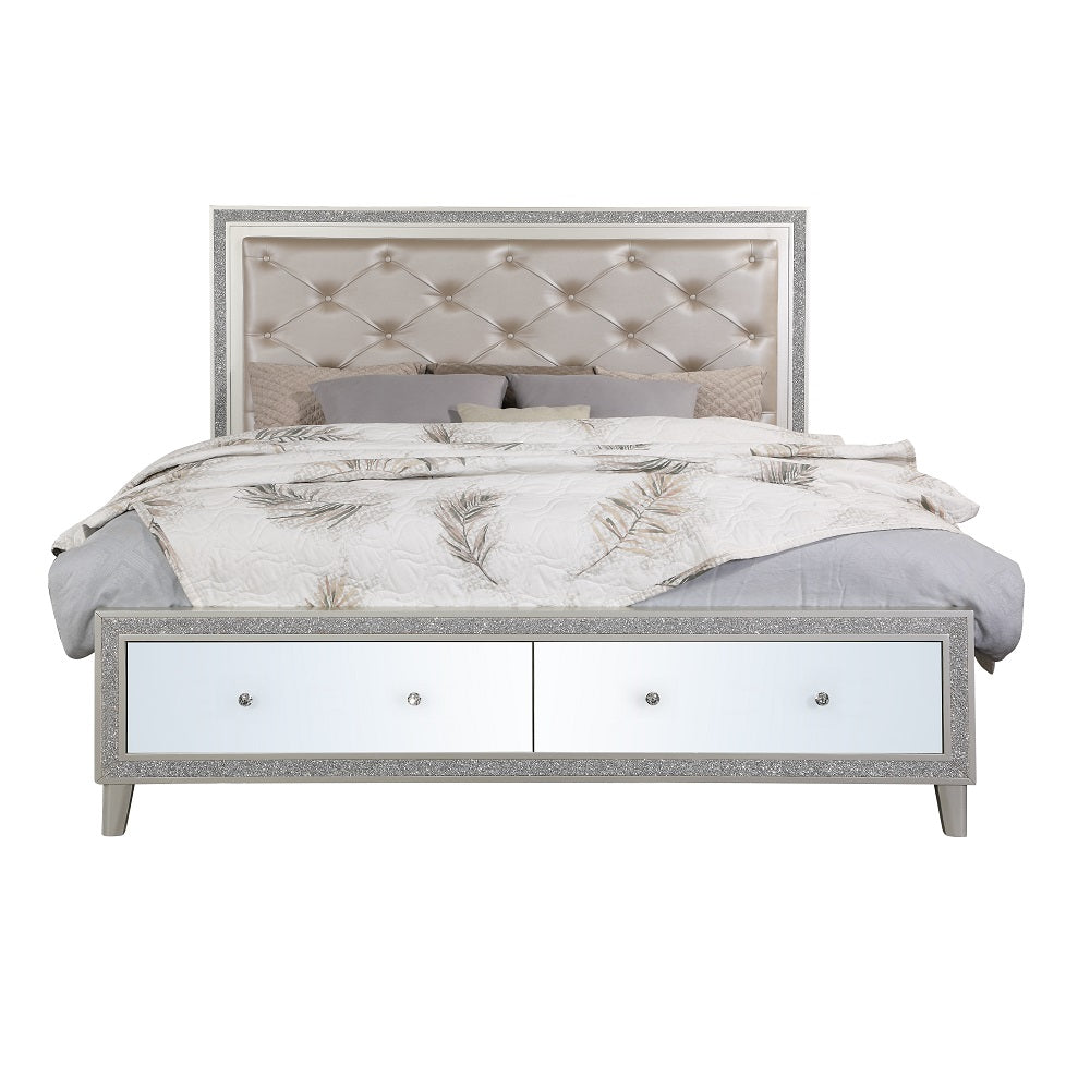 Nana Sliverfluff King Faux Leather Bed – Modern LED Headboard & Storage