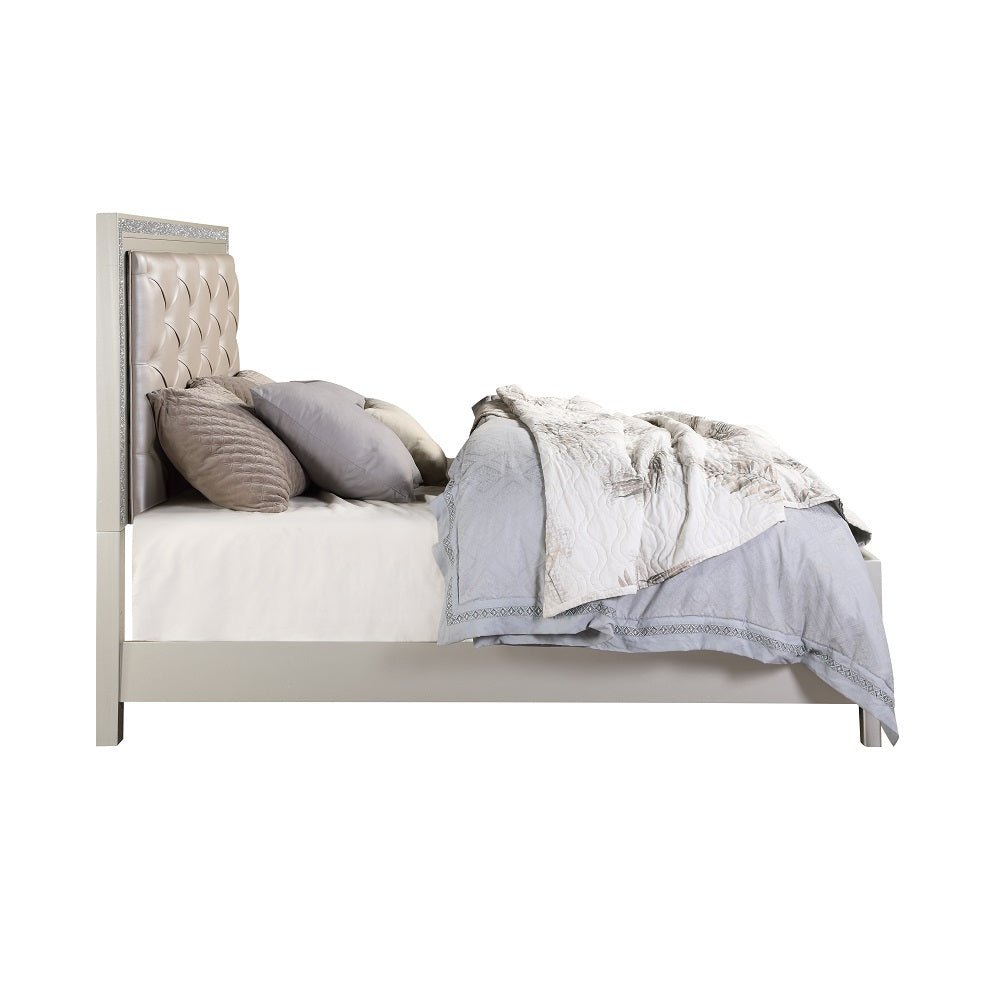 Nana Sliverfluff King Faux Leather Bed – Modern LED Headboard & Storage