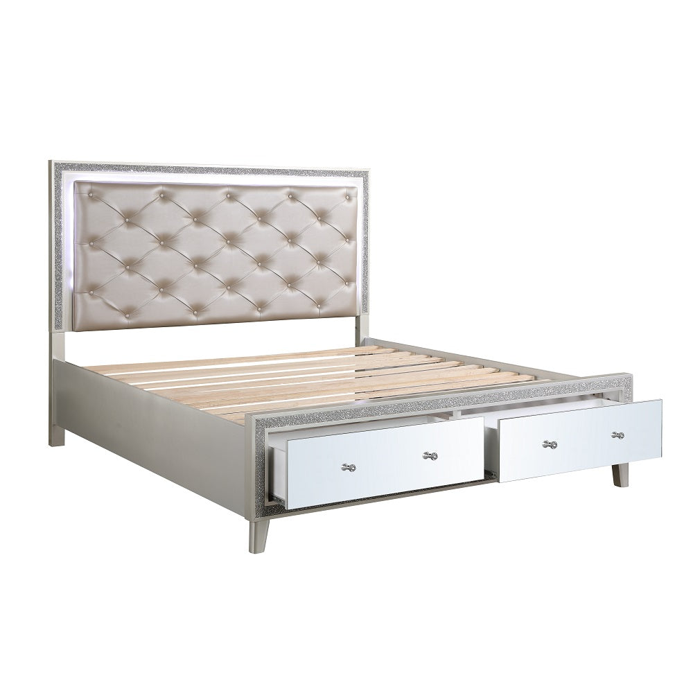 Nana Sliverfluff King Faux Leather Bed – Modern LED Headboard & Storage