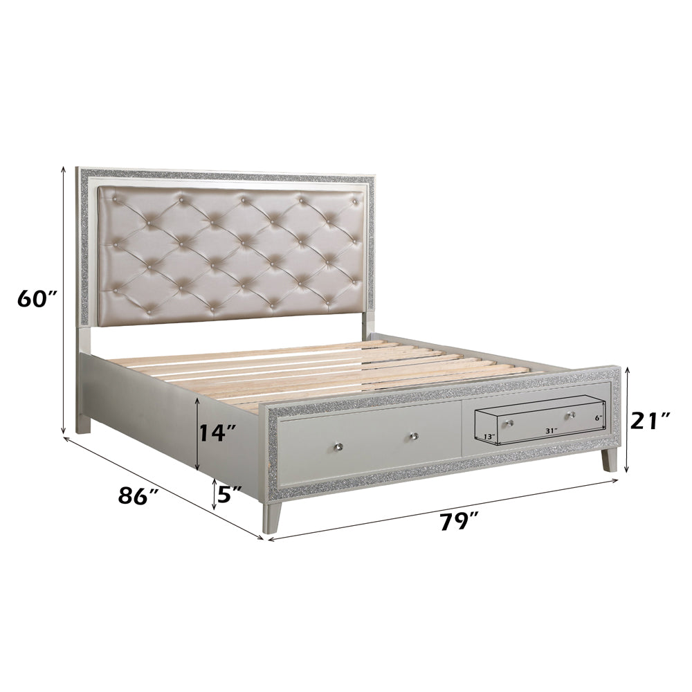 Nana Sliverfluff King Faux Leather Bed – Modern LED Headboard & Storage