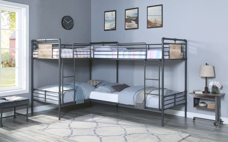 Cassian Cordelia Twin Size Bunk Bed Sandy Black L-Shape Metal with Bronze Accents