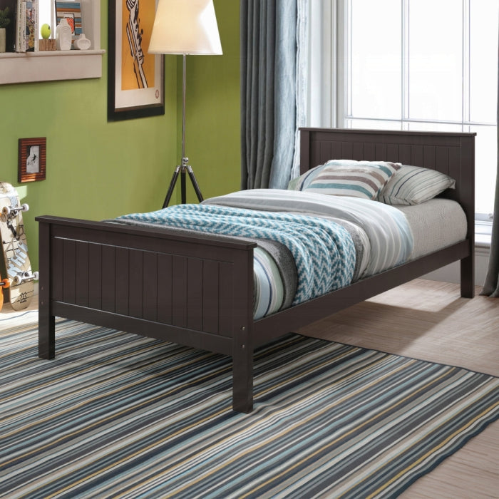 Fremont Bungalow Collection Twin Size Wooden Bed – Chocolate Finish & Slatted Headboarduch