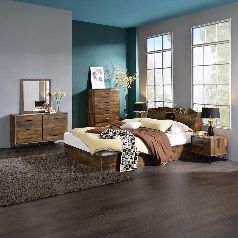 Rufus Hestia Queen Walnut Platform Bed – Sleek Look with Storage Drawers