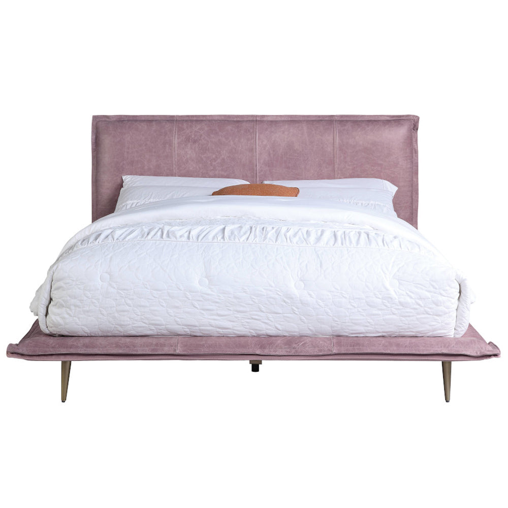 Metis Eastern King Bed, Pink Top Grain Leather