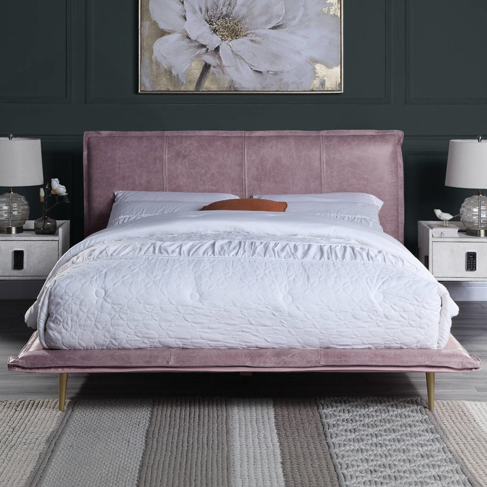 Metis Eastern King Bed, Pink Top Grain Leather